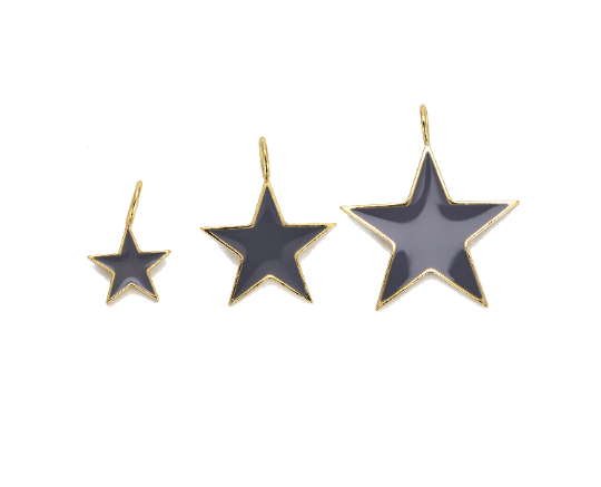 24K Gold Filled Over Brass Black Enamel Star Charm, Black & Gold Star Pendant, Charm Necklace, Small, Medium, Large, CP681