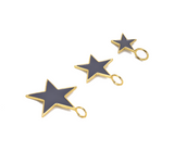 24K Gold Filled Over Brass Black Enamel Star Charm, Black & Gold Star Pendant, Charm Necklace, Small, Medium, Large, CP681