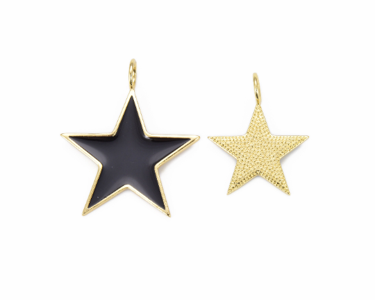 24K Gold Filled Over Brass Black Enamel Star Charm, Black & Gold Star Pendant, Charm Necklace, Small, Medium, Large, CP681