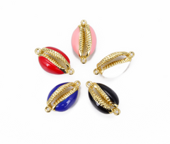 18K Gold Filled Enamel Cowrie Shell Connector, Cowrie Shell Charm, Shell Pendant, Connector Charms, 22x12mm, CN253