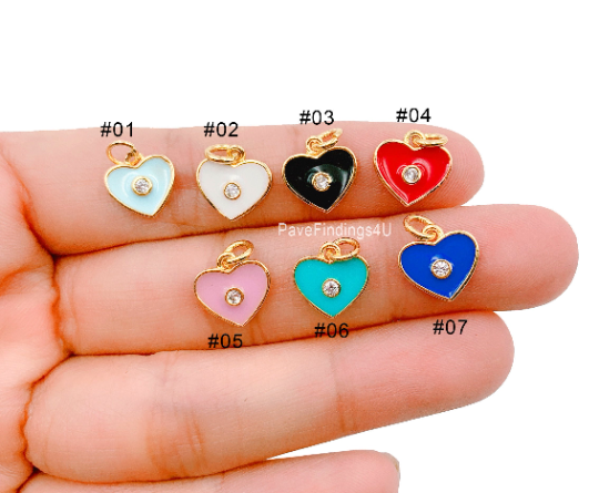 18K Gold Small Enamel Heart Charm, CP927