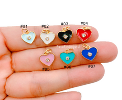 24K Gold Filled Enamel Heart Charm CZ, Heart Charm, Heart Pendant, Heart Necklace, Cubic Zirconia, 10x10mm, CP927