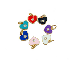 24K Gold Filled Enamel Heart Charm CZ, Heart Charm, Heart Pendant, Heart Necklace, Cubic Zirconia, 10x10mm, CP927