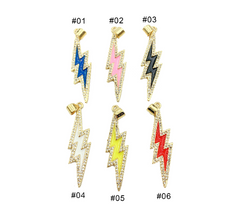 18K Gold Filled CZ Micro Pave Enamel Lightning Bolt Charm, CP913