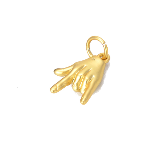 14K Gold Plated I Love You Hand Sign Charm Pendant, CP702