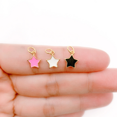 Enamel Star Gold Filled Black White Pink Charm Pendant, CP1103