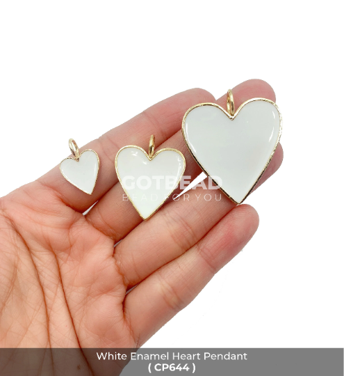 White Red and Lavender Heart Enamel Charm Pendant Tiny Necklace Gotbead Charm up to Large Size 18K/24K Gold Filled Plate Jewelry Making, CP679