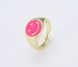 18K Gold Filled Dainty Happy Face Enamel Smiley Adjustable Simple Round Neon Color Stackable Minimalist Happy Smiley Face Ring RG-Batch-04