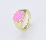 18K Gold Filled Dainty Happy Face Enamel Smiley Adjustable Simple Round Neon Color Stackable Minimalist Happy Smiley Face Ring RG-Batch-04