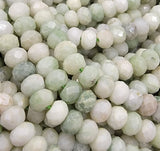 Natural Green Burma Burmese Jade Faceted Rondelle Beads Large Center Drilled Disc Real Genuine Burma Jade 15.5" Full Strand PRP655