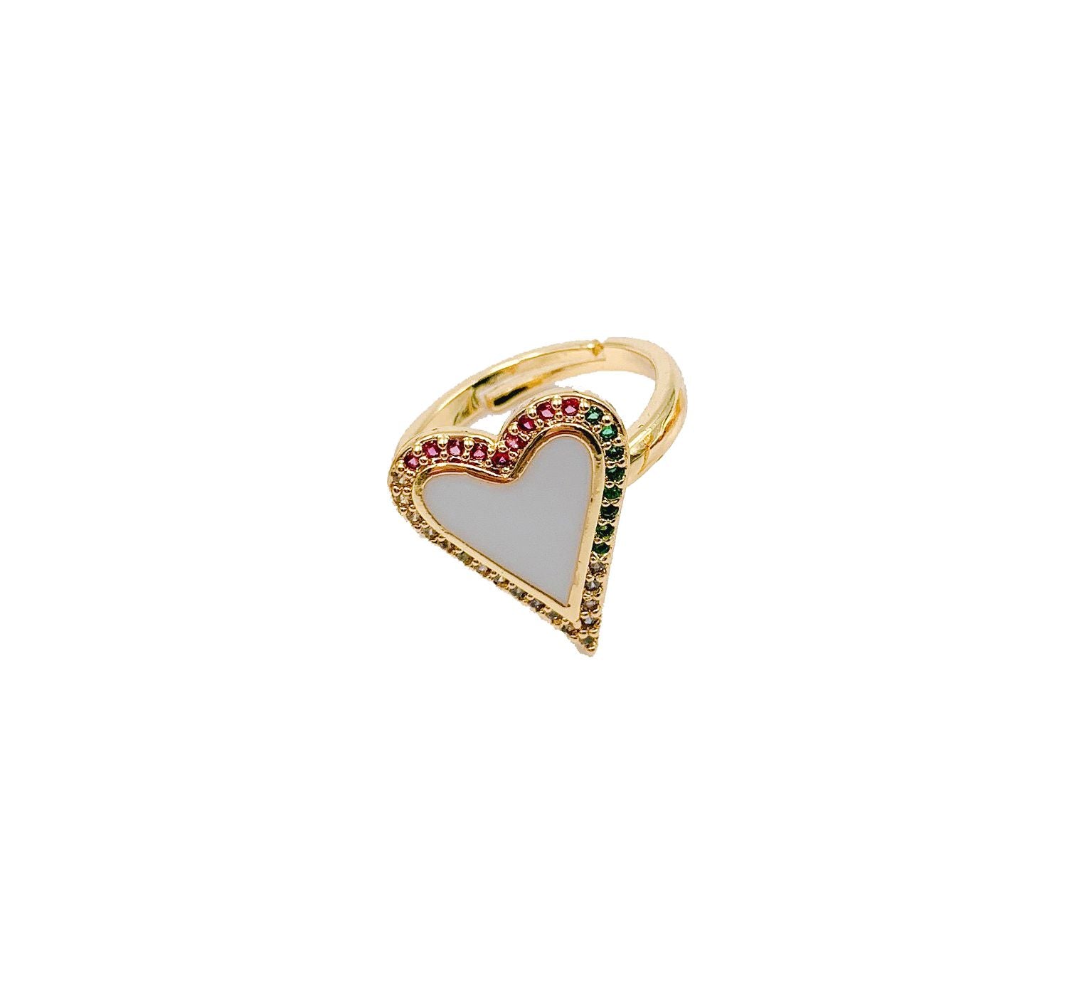 18K Gold Filled Enamel Cubic Zirconia Colorful Adjustable Open Dainty Stacking Minimalist Jewelry Trend Gift Heart Ring RG-Batch-03