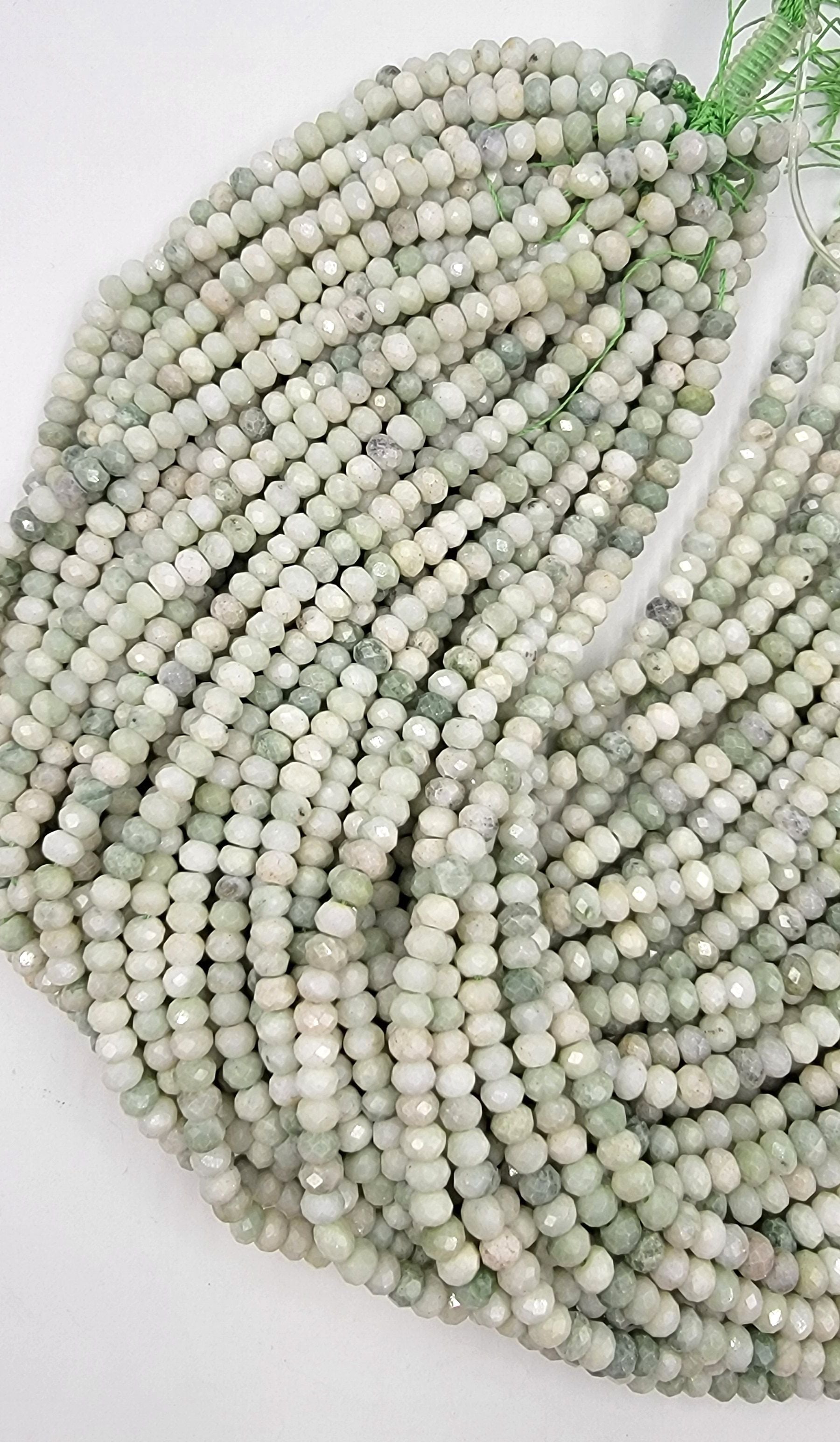 Natural Green Burma Burmese Jade Faceted Rondelle Beads Large Center Drilled Disc Real Genuine Burma Jade 15.5" Full Strand PRP655